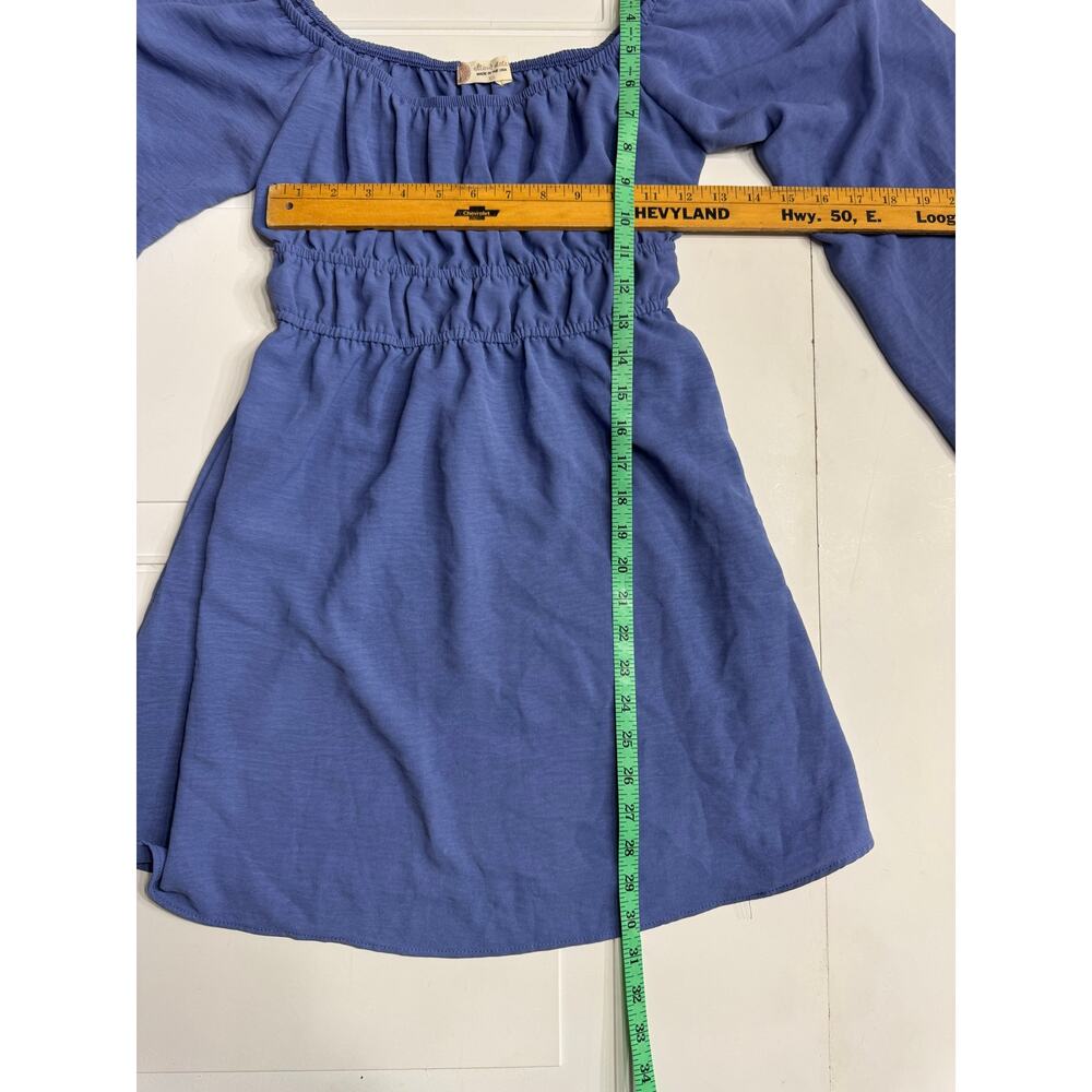Altar’d State Women’s Ruched Mini Dress Blue Off Shoulder Long Sleeve Size XS - Picture 6 of 6